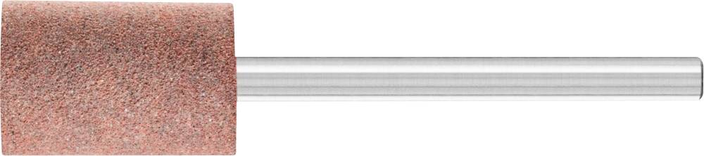 Rosa Schleifkopf auf silbernem Metallstift, meist verwendet für präzise Schleifarbeiten auf kleinen Flächen oder komplexen Formen.