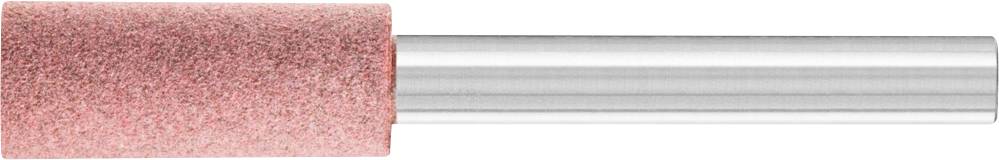 Zylindrisches rot-pinkes Schleifwerkzeug mit kurzem Metallgriff, verwendet für präzise Schleifarbeiten in Handwerks- oder Industriebereichen.
