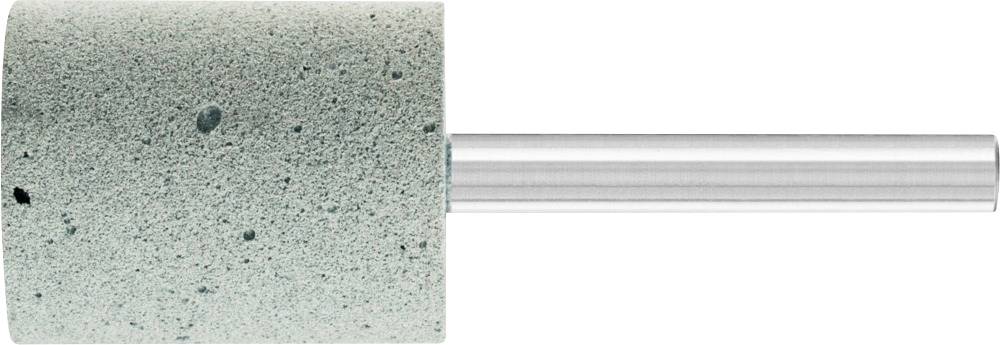 Ein zylindrischer Schleifaufsatz aus grauem Stein mit einem Metallstiel. Hauptsächlich verwendet für Schleifarbeiten an harten Materialien.