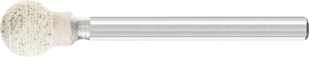 Ein zylindrisches Werkzeug aus Metall mit einer rauen Kugelspitze, verwendet für Schleif- oder Polierarbeiten.