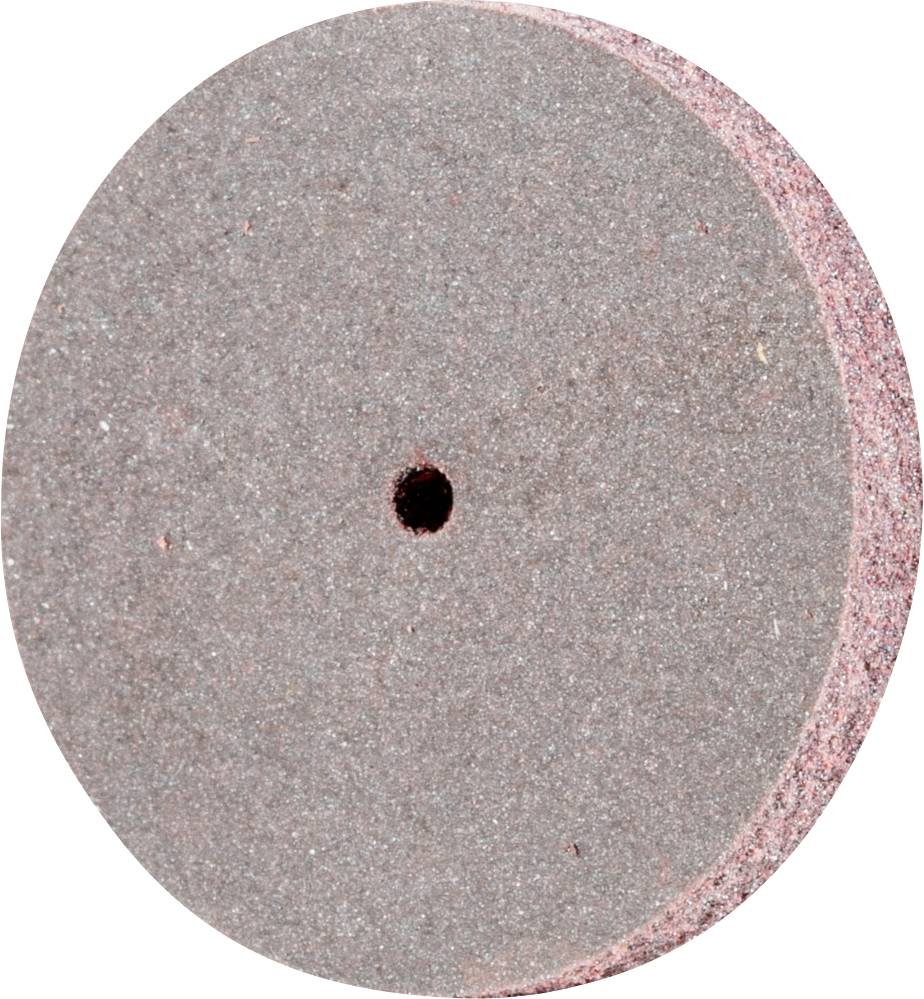 Ein rundes, rosa Schleifscheibenrad mit einem Loch in der Mitte. Verwenden Sie es zum Schleifen oder Polieren von Oberflächen.