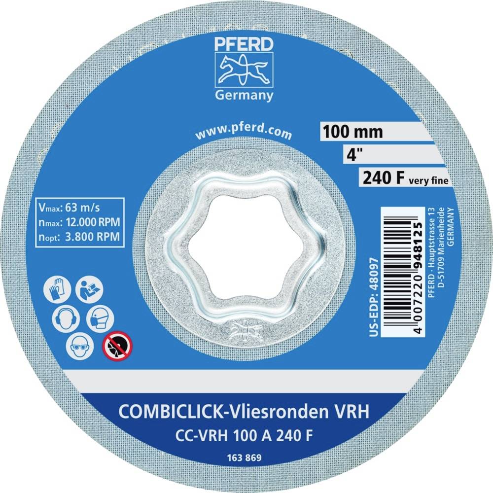 'COMBICLICK-Vliesronden VRH' Schleifscheibe von Pferd, Durchmesser 100 mm, Körnung 240 F. Max. Geschwindigkeit 63 m/s, max. U/min 12.000.