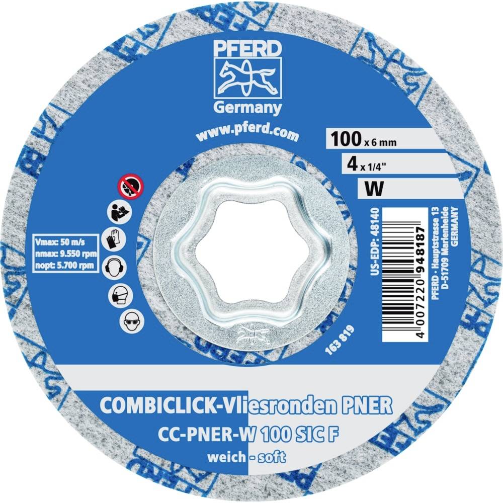 Schleifscheibe 'Pferd' für Metallschleifen, 100x6 mm, 4 Stück, 50 m/s max. Geschwindigkeit, weich, geeignet für 5.700 U/min.
