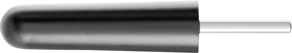 Ein schwarzer Handgriff mit einer silbernen Metallstange.