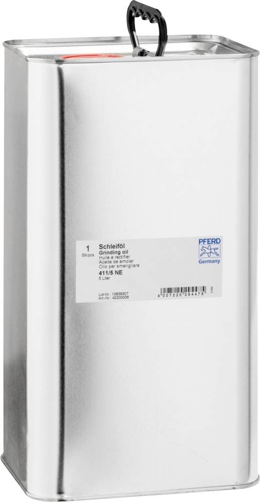 Metallkanister mit Griff, enthält Schleiföl '6158 NE' von Peiseler, in Deutschland hergestellt. Prod.-Nr.: 61679.