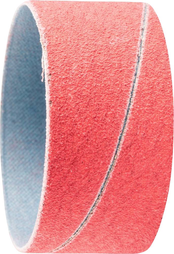 Schleifband in zylindrischer Form mit roter Außenseite und blauer Innenseite, wird für Schleifarbeiten eingesetzt.