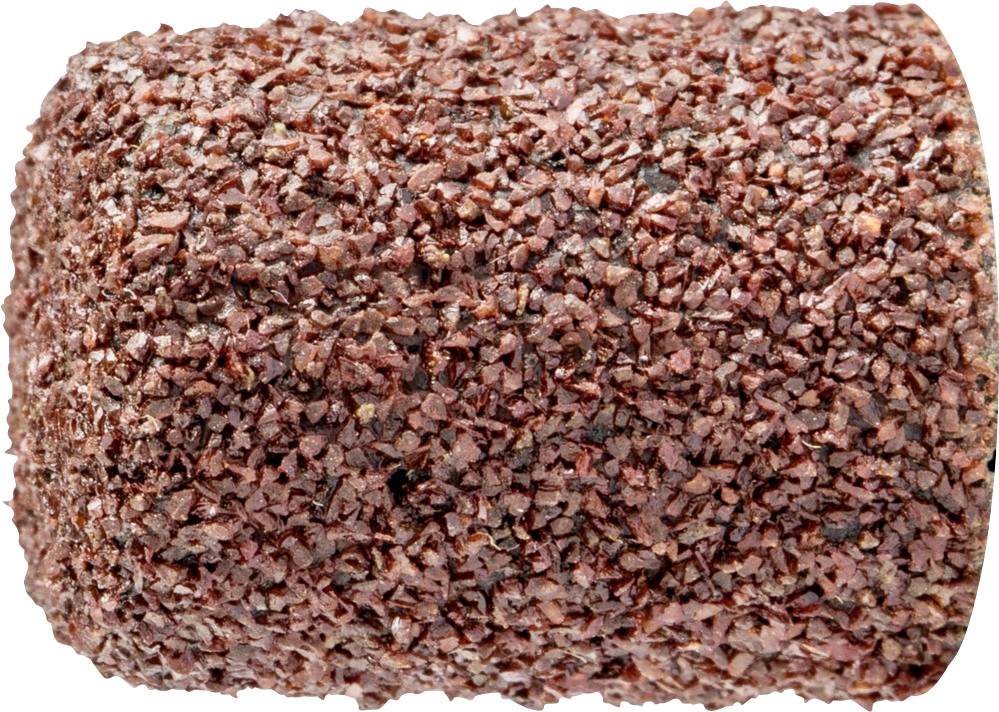 Ein zylinderförmiger Schleifaufsatz mit grober, roter Körnung, verwendet für Schleifarbeiten auf Materialien wie Metall oder Holz.
