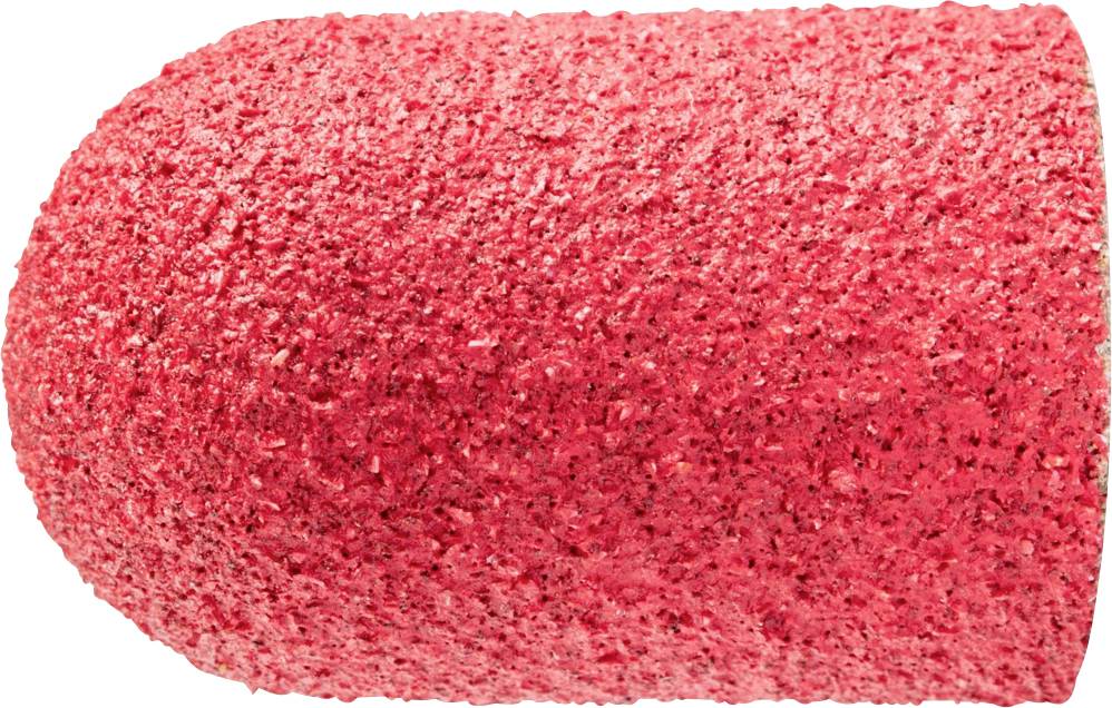 Ein roter Schleifkopf in konischer Form, der für Nagelpflege oder präzises Schleifen von Oberflächen verwendet wird.