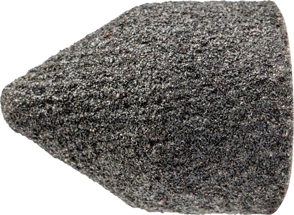Ein schwarzer, konischer Schleifaufsatz mit rauer Oberfläche, geeignet für präzises Schleifen und Polieren von Materialien.