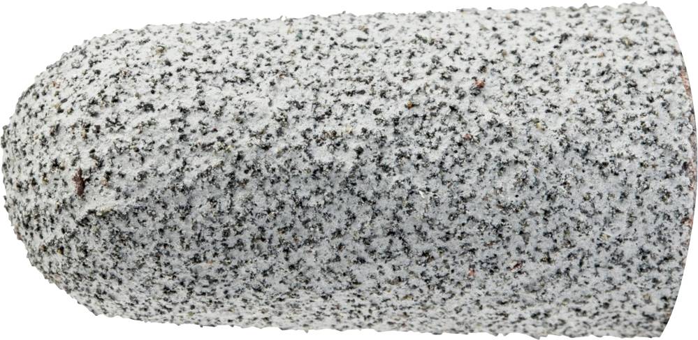 Grauer Schleifkegel mit rauer Oberfläche, verwendet für das Schleifen oder Polieren von Materialien.