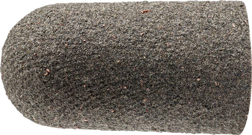 Ein brauner Schleifaufsatz in zylindrischer Form. Gefertigt aus grobem Schleifmaterial, dient er zum Schleifen von Oberflächen.