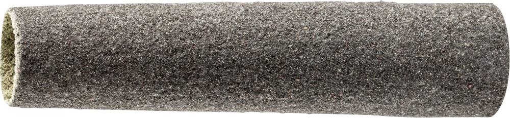 Ein konischer Schleifmittelzylinder mit rauer, dunkler Oberfläche, geeignet für Schleifarbeiten auf verschiedenen Materialien.