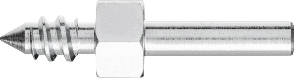 Ein metallischer Schraubnippel mit sechseckigem Kopf und Gewinde an einem Ende, wird oft in technischen Anwendungen verwendet.