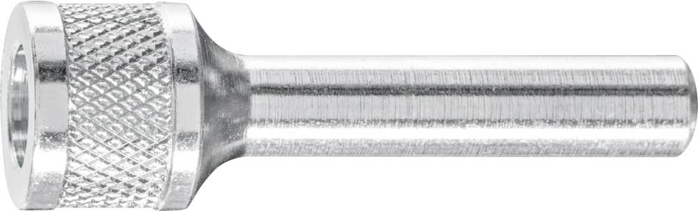 Silberner Metallhülsenbohrer mit geriffelter Oberfläche für sicheren Halt. Geeignet für präzises Bohren in handwerklichen Anwendungen.