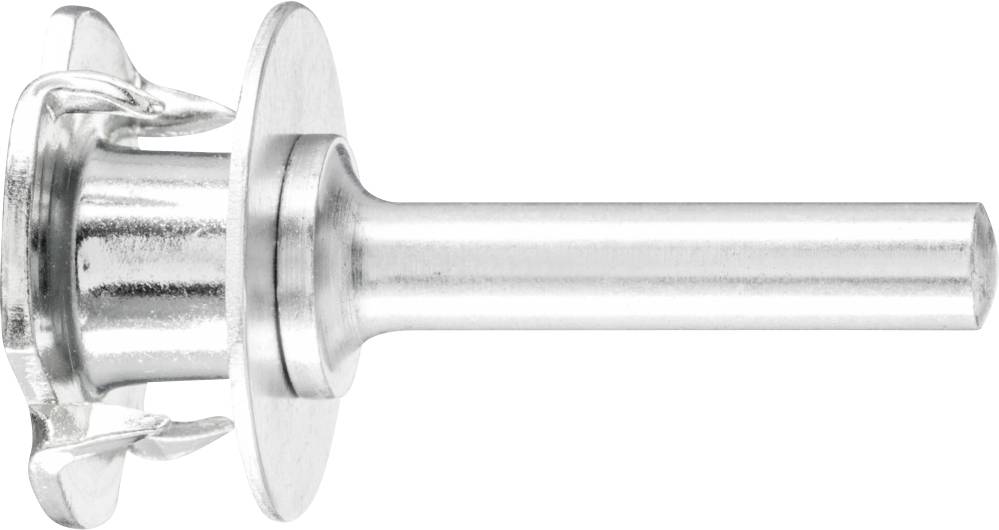 Silbernes Metallteil mit geriffelter Basis und zylindrischem Schaft, wahrscheinlich ein Befestigungselement.