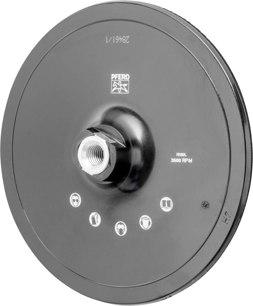 Schleifscheibe mit maximal 3500 U/min, schwarz, zeigt Sicherheits- und Gebrauchssymbole.