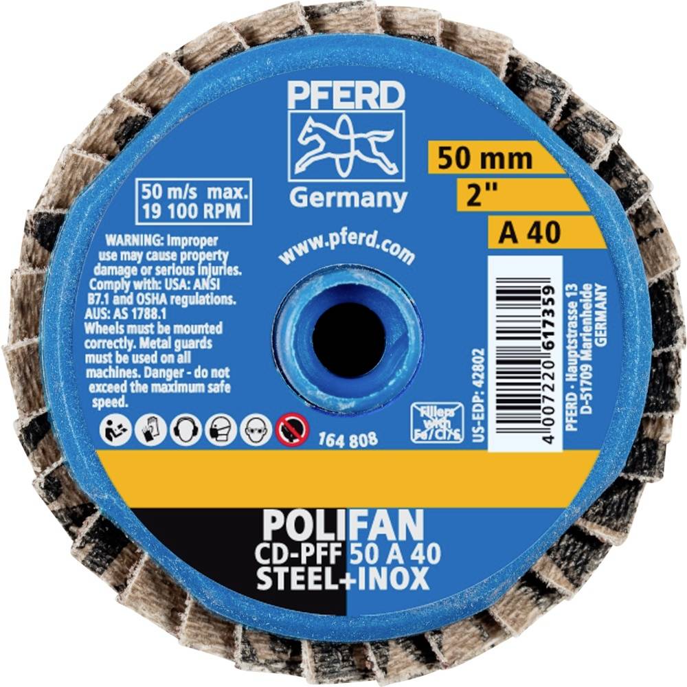 PFERD 42719104 CD PFF 50A 40 Fächerschleifscheibe Durchmesser 50mm Bronze, Titan, Titanlegierung, Kupfer, Messing, Edelstahl