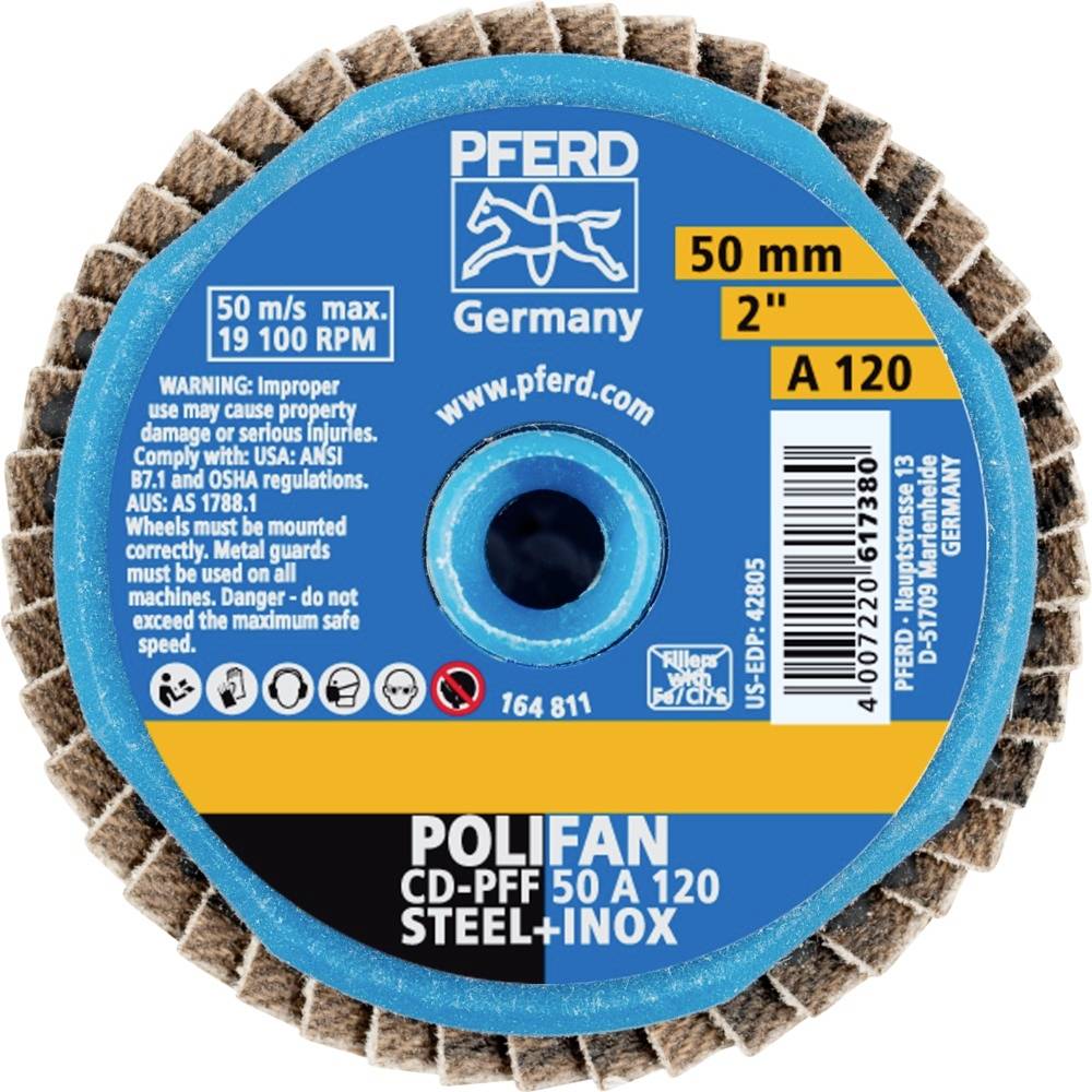 PFERD 42719112 CD PFF 50A 120 Fächerschleifscheibe Durchmesser 50mm Bronze, Titan, Titanlegierung, Kupfer, Messing, Edelstahl