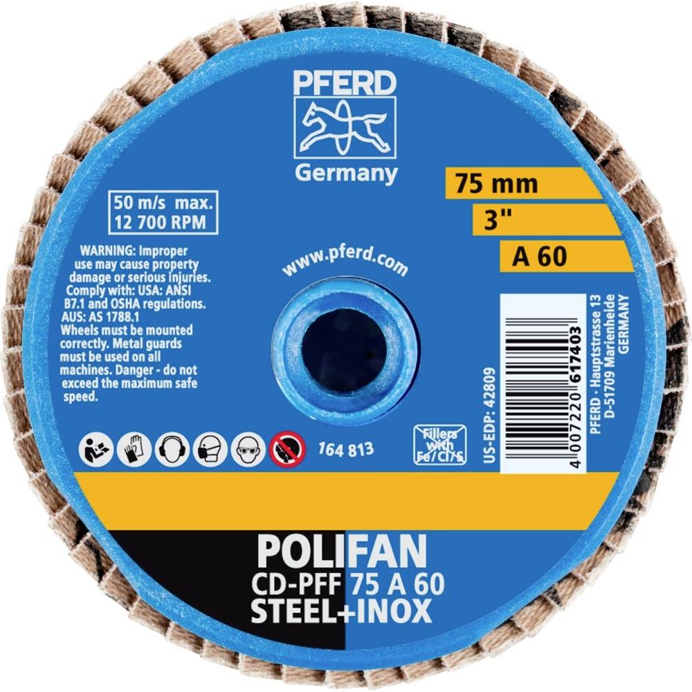 PFERD 42719206 CD PFF 75A 60 Fächerschleifscheibe Durchmesser 75mm Bronze, Titan, Titanlegierung, Kupfer, Messing, Edelstahl