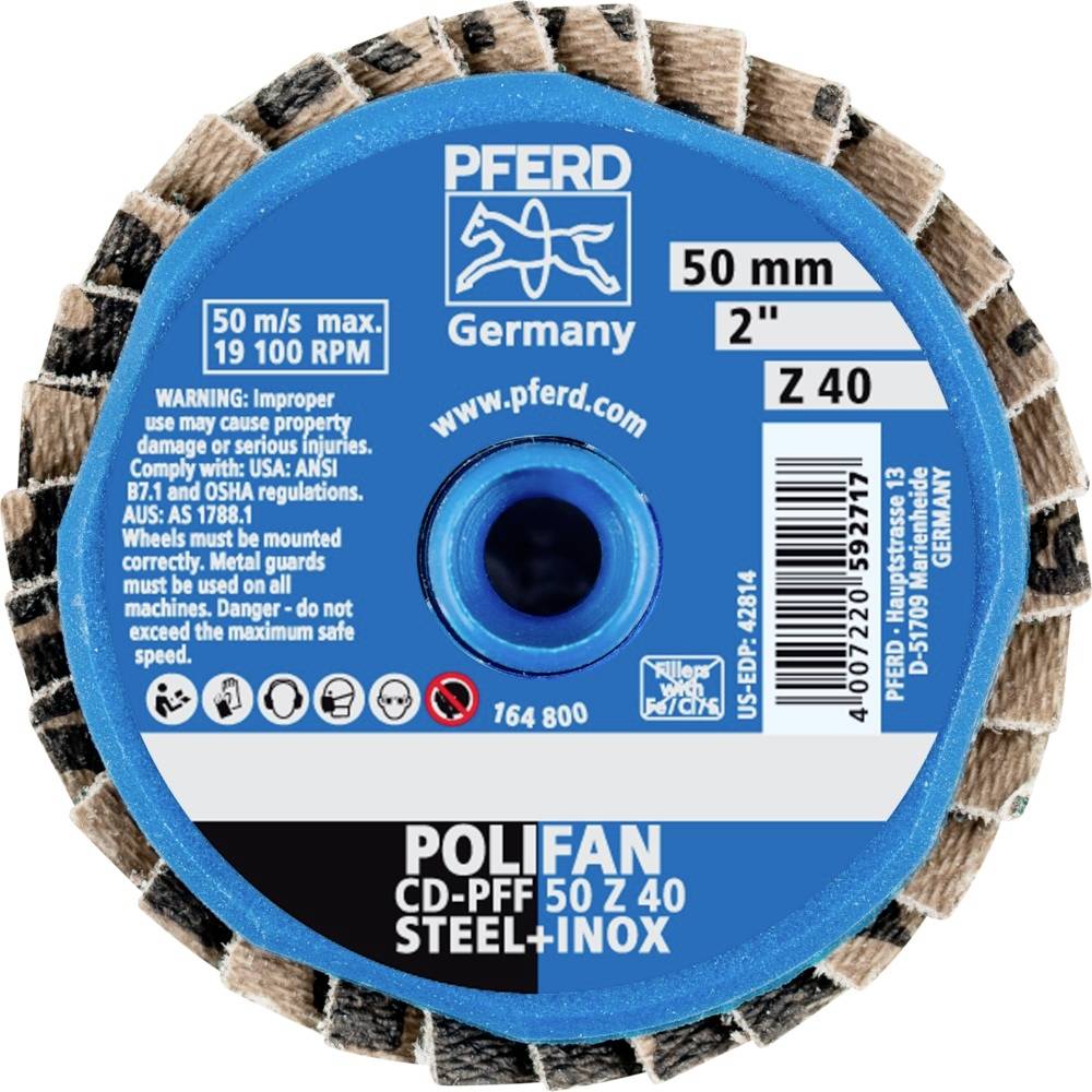 PFERD 42719504 CD PFF 50 Z 40 Fächerschleifscheibe Durchmesser 50mm Kobaltbasislegierung, Bronze, Titan, Kupfer, Messing