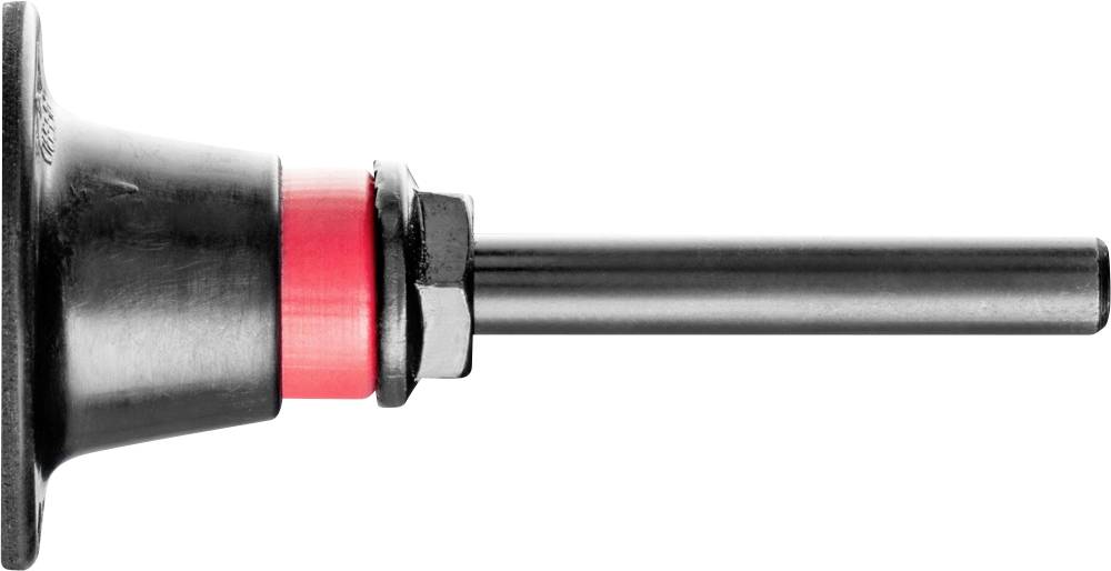 Ein schwarzes Gerät mit rotem Ring und langer Metallstange, vermutlich ein Ventil oder Halterung mit Schlauchanschluss.