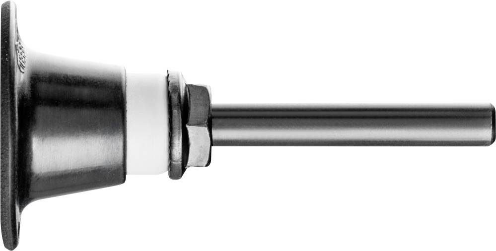 Ein schwarzes Metallventil mit langem, zylindrischem Rohr, verbunden durch eine hexagonale Mutter und eine weiße Kunststoffdichtung.