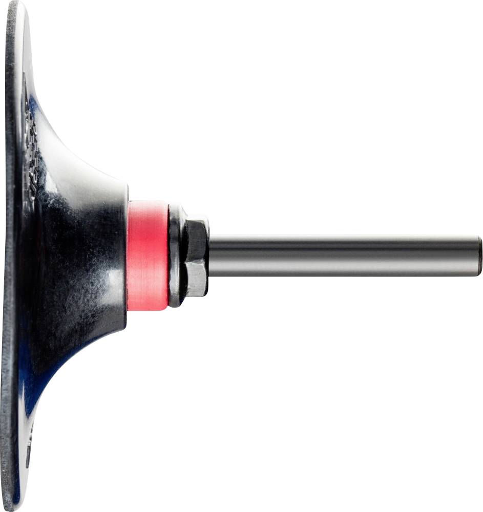 Gerät mit schwarzem, rundem Sockel und rotem Ring, an langen Metallstab angebracht. Seitansicht zeigt klaren Kontrast der Komponenten.