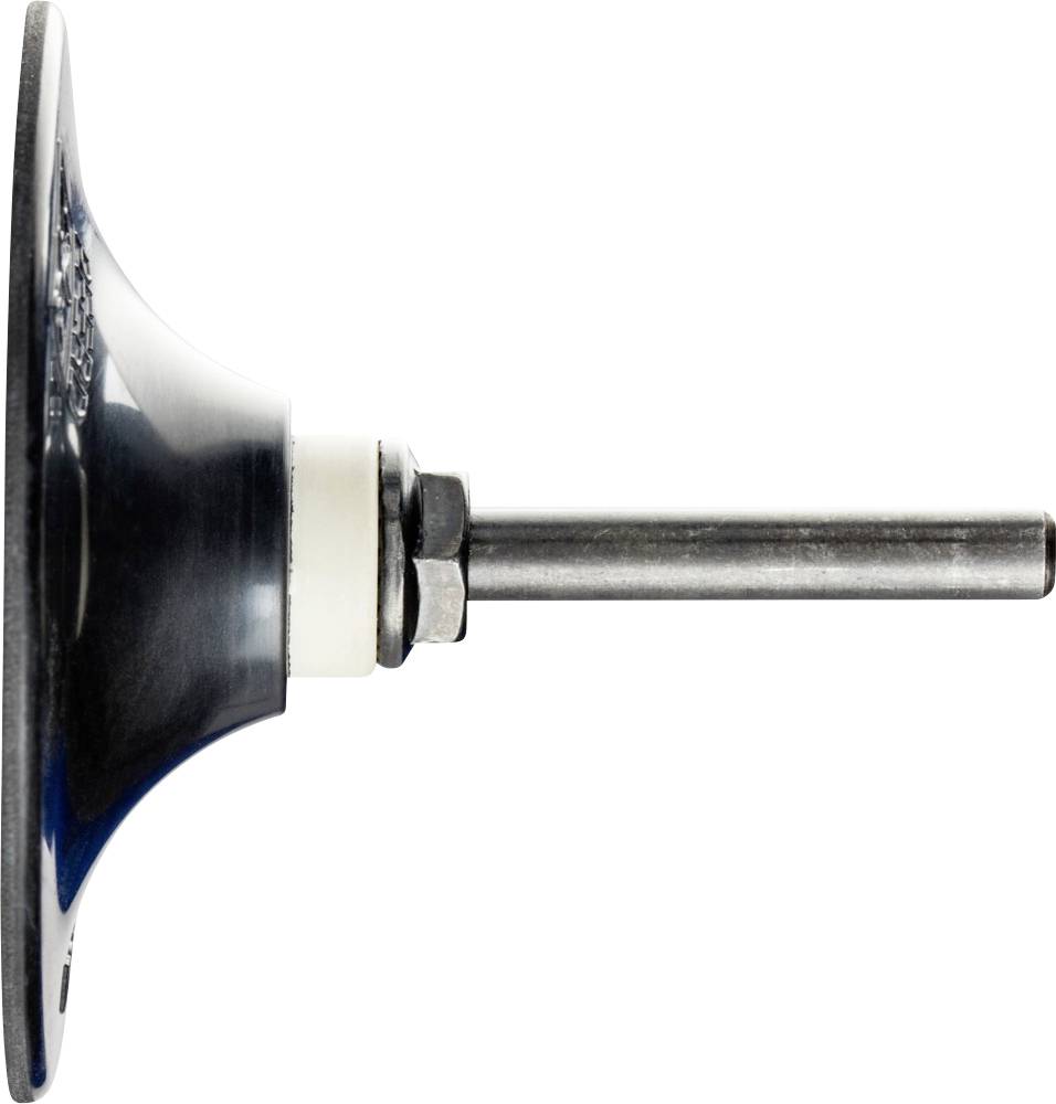 Seitliche Nahaufnahme eines metallenen Maschinenteils mit einer langen, schlanken Achse und einer ausgewölbten Basis.