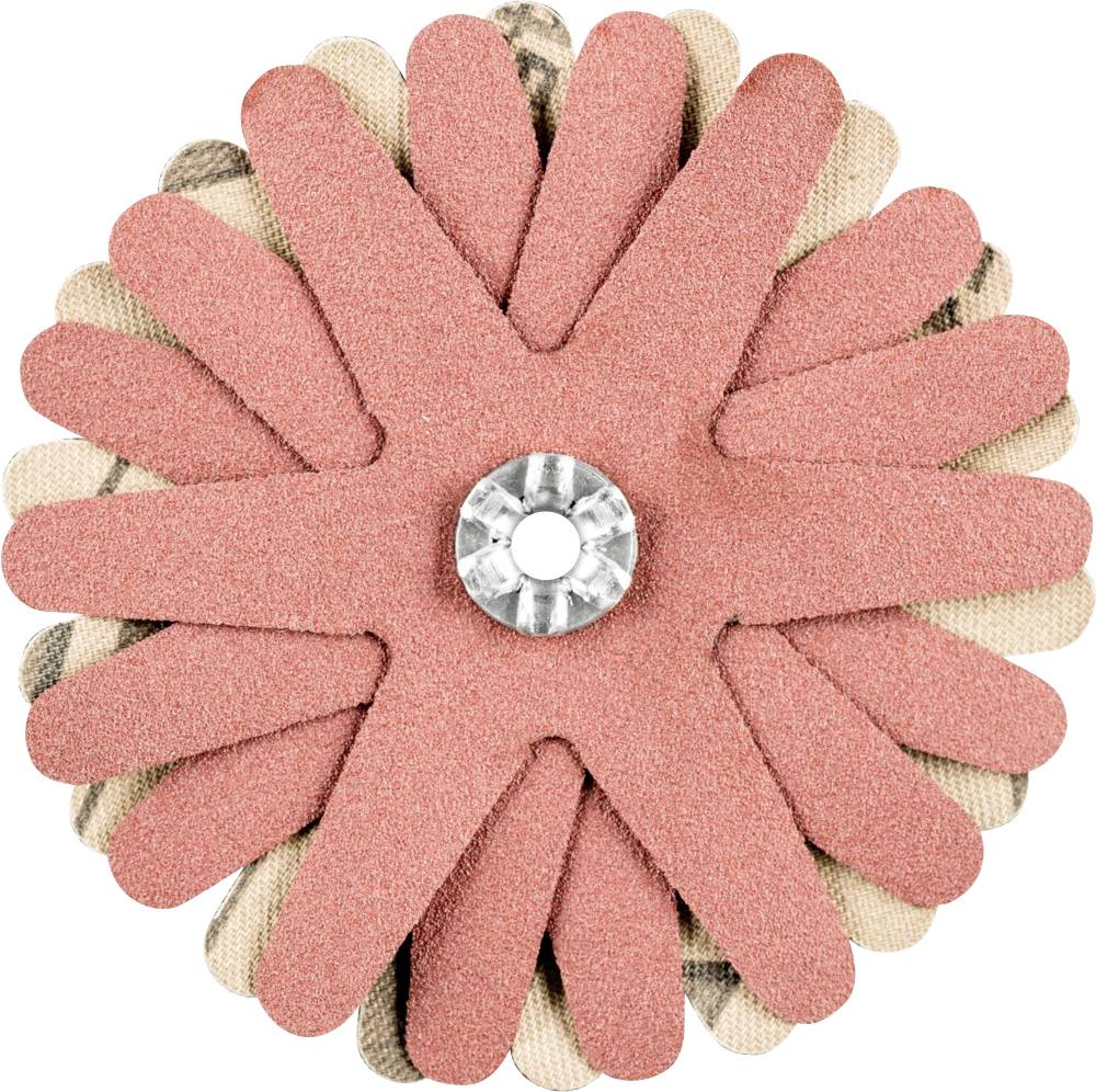 Roter Filzblumenanhänger mit Glitzerstein in der Mitte vor beigem Hintergrund.