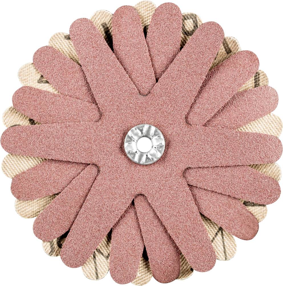 Eine Blume aus stoffähnlichem Material mit mehreren Lagen. In der Mitte befindet sich ein auffälliger, klarer Diamantstein.