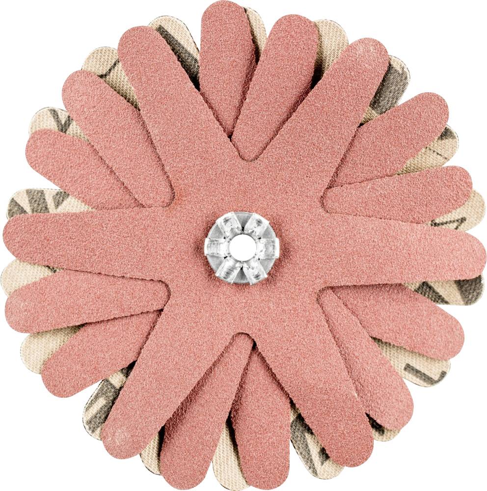 Rote Filzblume mit mehreren Lagen, in der Mitte eine glitzernde Schmucksteinverzierung.