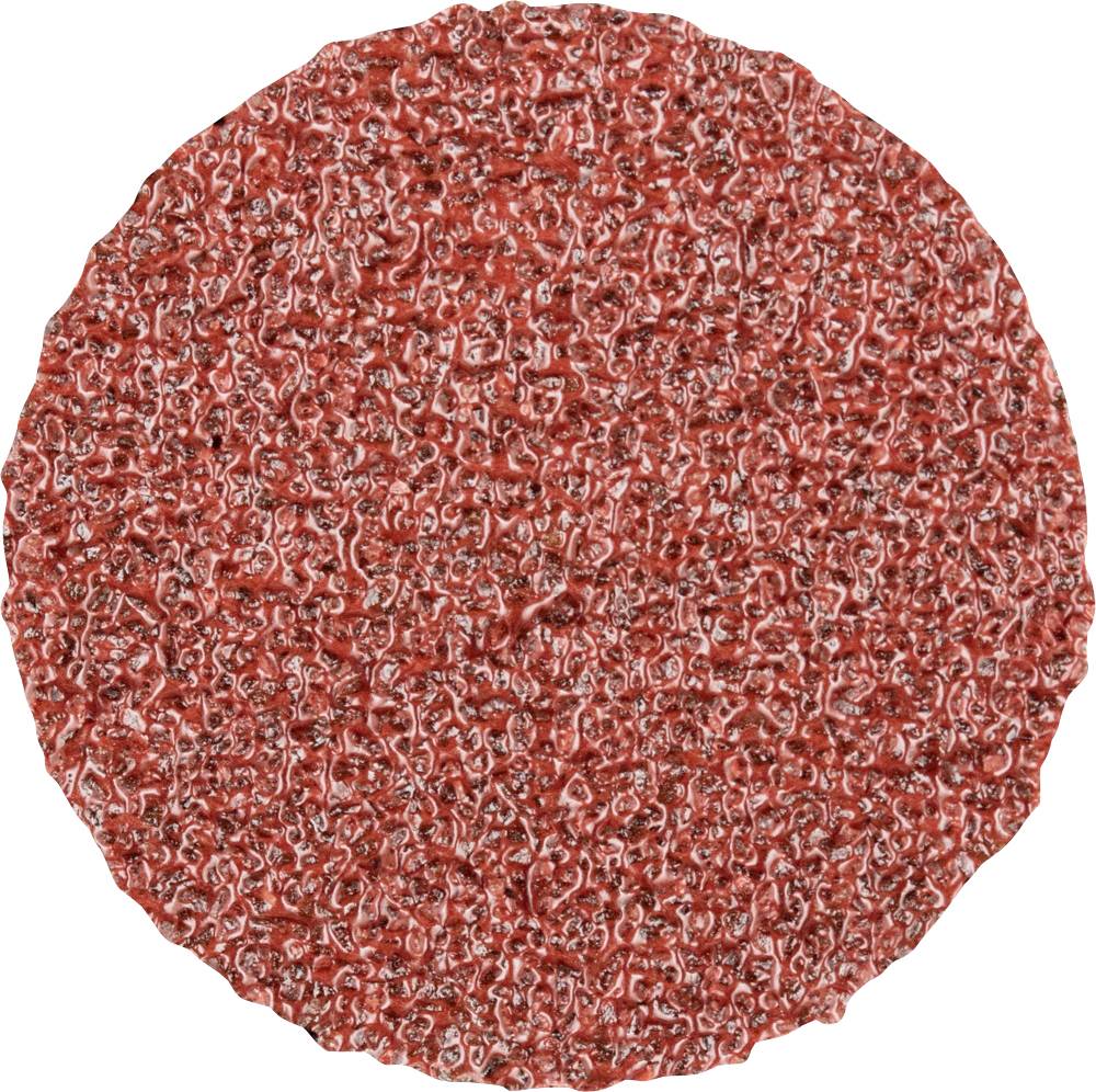 Ein rundes, strukturiertes, rotes Objekt, das einem Schleifpad ähnelt. Die Oberfläche ist ungleichmäßig und grob.