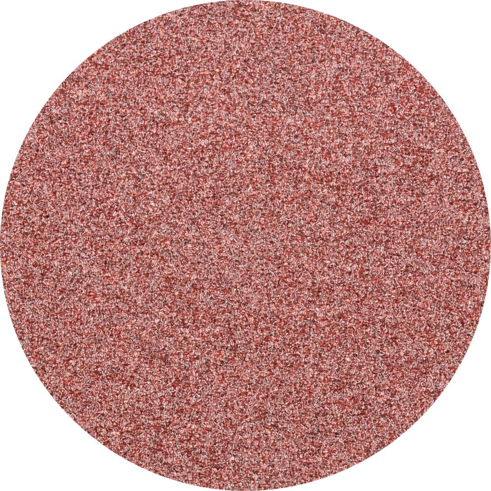 Rotes Schmirgelpapier in runder Form zeigt grobe Körnung für schleifende Oberflächenbearbeitung.
