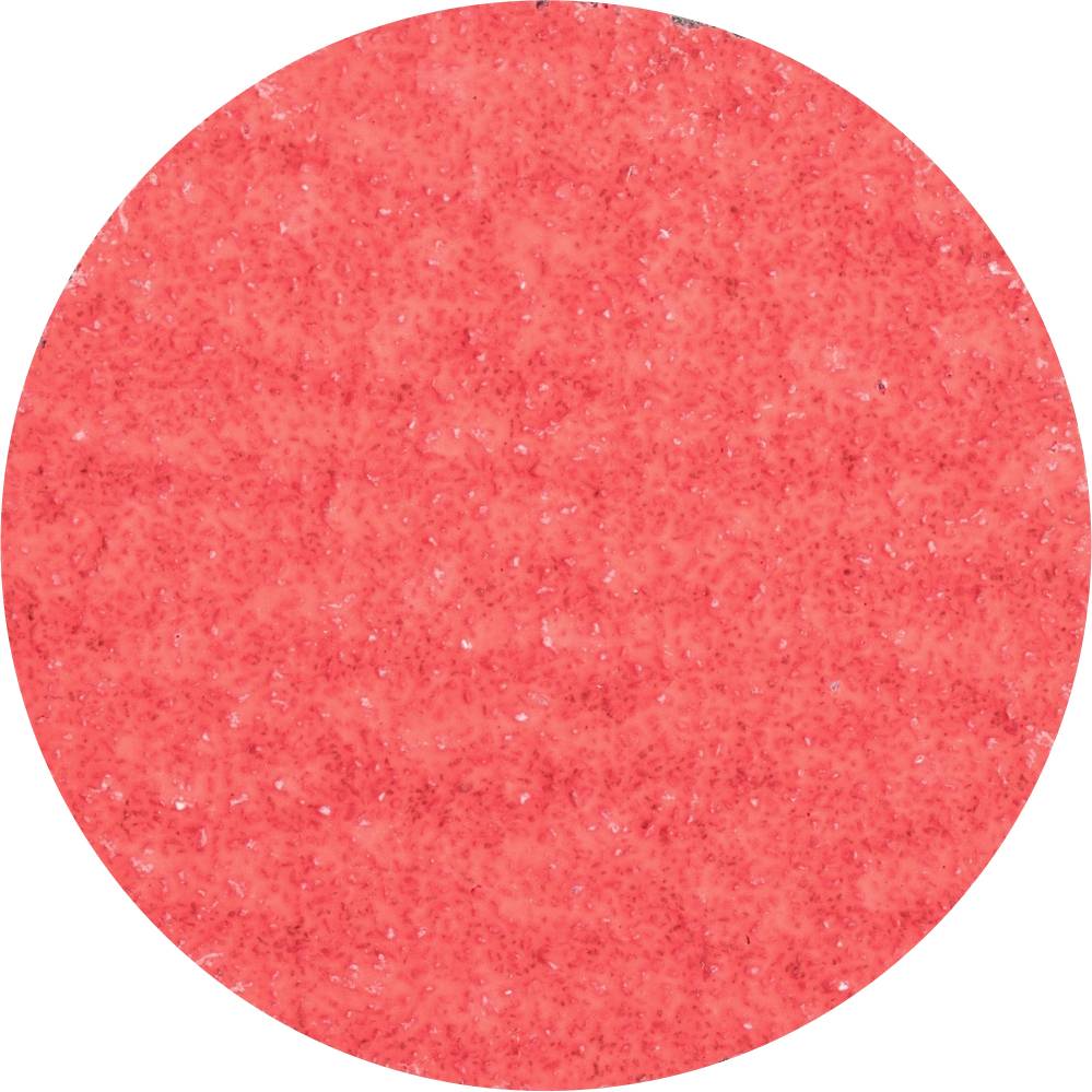 Ein Kreis mit einer intensiven, roten Farbe und einer körnigen Textur, die an Sandpapier erinnert. Keine weiteren Details erkennbar.
