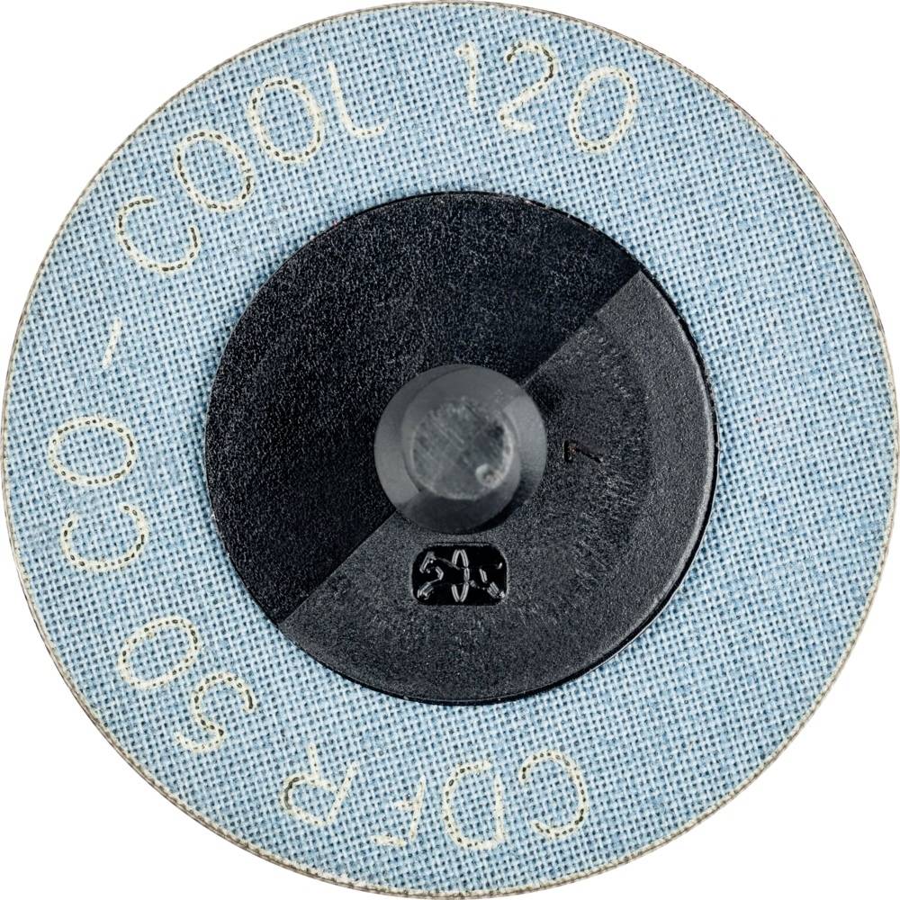 Eine runde Schleifscheibe mit der Aufschrift 'C0-Cool 120' und 'CDR 50'. Sie hat eine blau-graue äußere Schicht und eine schwarze Mitte.