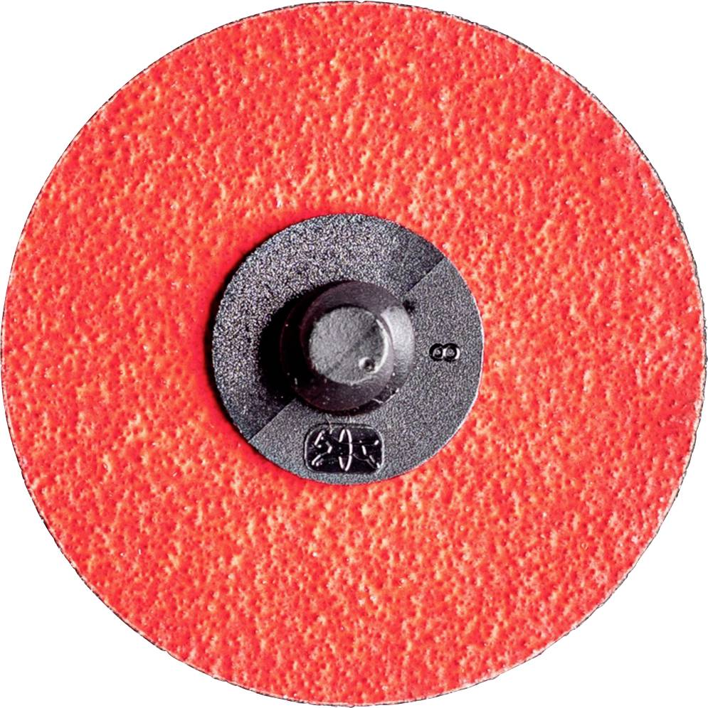 Ein roter Schleifteller mit schwarzer Öffnung in der Mitte, verwendet für Schleifarbeiten an unterschiedlichen Materialien.