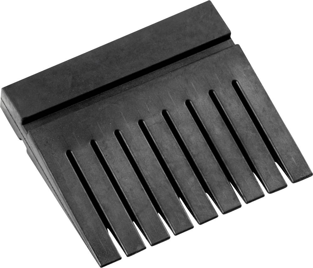 Ein schwarzer Kunststoffkamm mit breiten, gleichmäßig verteilten Zinken. Geeignet zum Entwirren von dickem oder lockigem Haar.