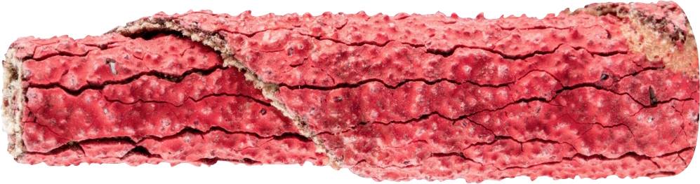 Rote, längliche, zerklüftete Oberfläche. Sieht aus wie ein abstraktes Kunstwerk oder ein Naturfundstück, z. B. Rinde oder Koralle.