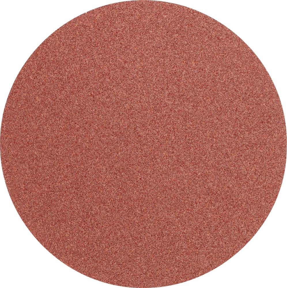 Roter Schleifpapierbogen in ovaler Form auf weißem Hintergrund, zeigt die gleichmäßige Körnung für glatte Oberflächenbearbeitung.