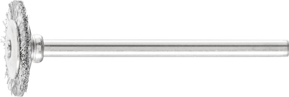 Metallschleif- oder Trennscheibe mit gezahnter Kante, befestigt an einem langen Metallstift, für präzise und feine Schneidearbeiten.