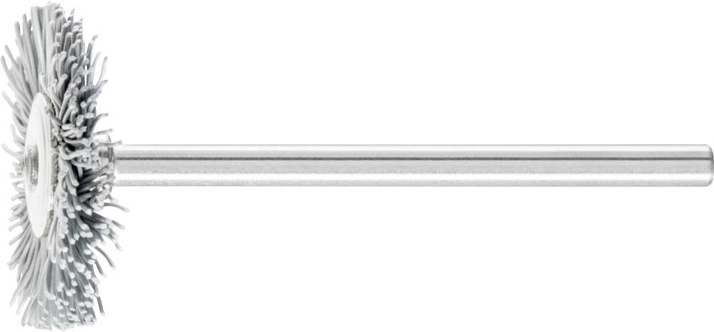 Metallbürste mit Stabgriff. Verwendet zum Reinigen oder Polieren von Oberflächen. Sie hat dichte Borsten rund um die Mitte.