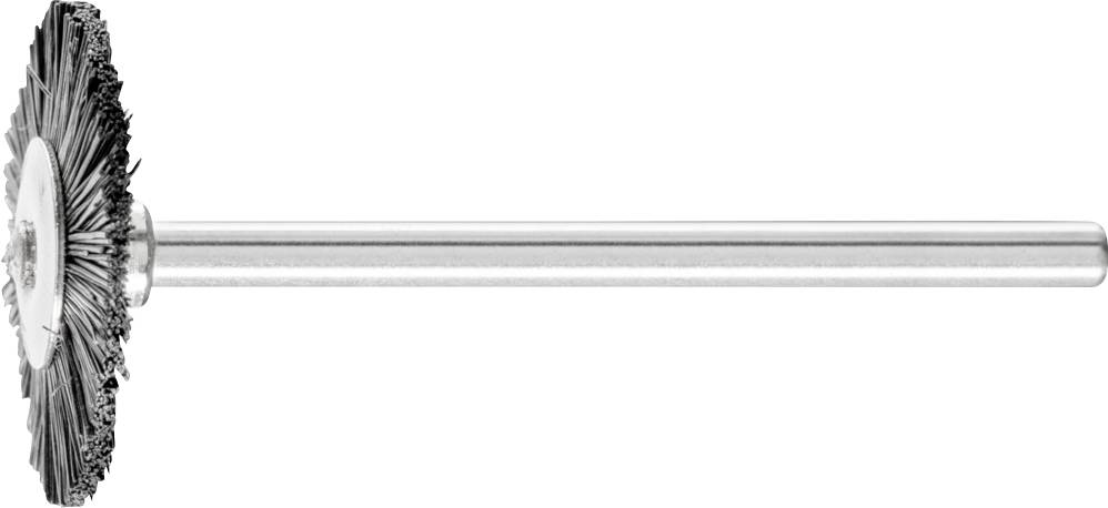 Eine metallische Drahtbürste mit einem langen Griff, hauptsächlich verwendet für die Reinigung und Glättung von Oberflächen.