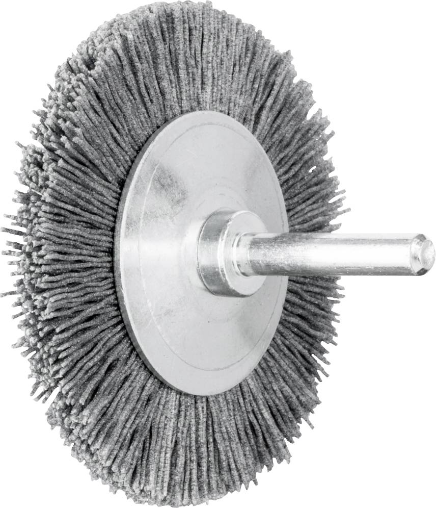Metallbürste mit einem runden, borstigen Kopf und einem Schaft zum Anbringen an Bohrmaschinen, für das Schleifen oder Polieren.