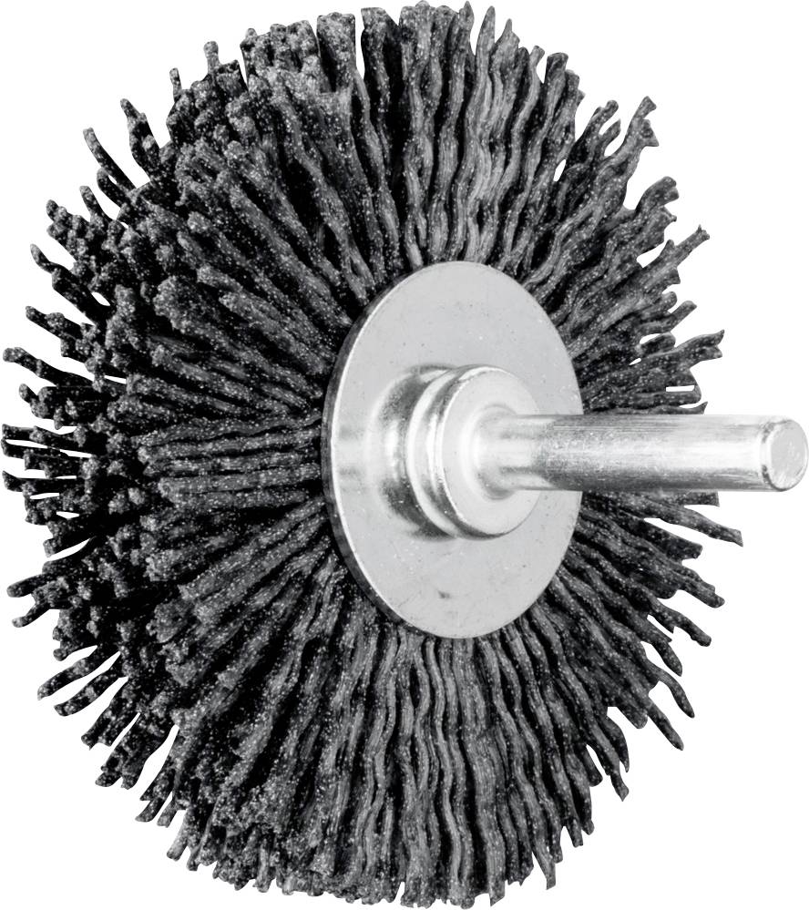 Rundbürste aus Metall mit dichtem Borstenkranz und Stielaufnahme.