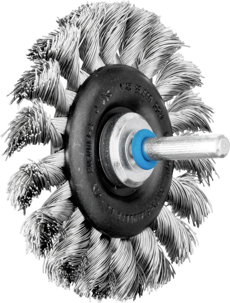 Metallbürste mit dichten, spiralförmigen Borsten und Metallstiel. Geeignet für Reinigungs- und Polierarbeiten.