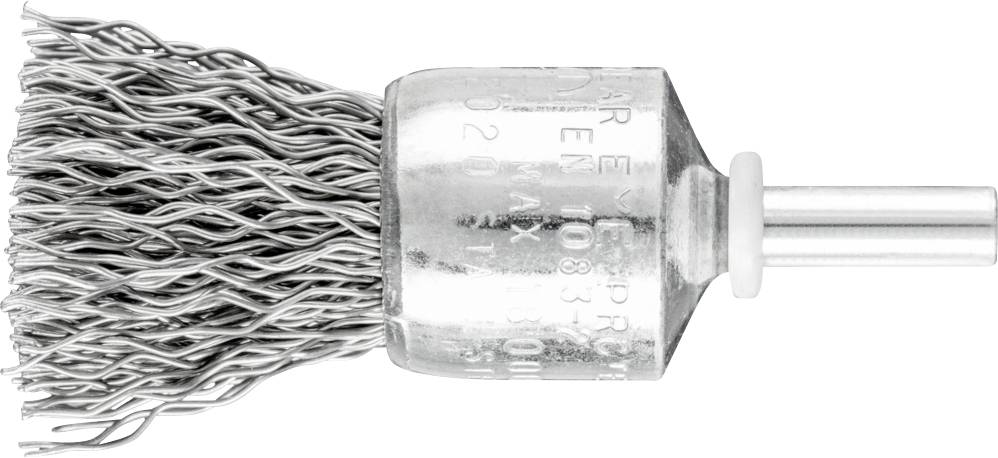 Metall-Drahtbürstenaufsatz mit verdrehten Borsten, geeignet für anspruchsvolle Reinigungs- oder Polierarbeiten an Metalloberflächen.