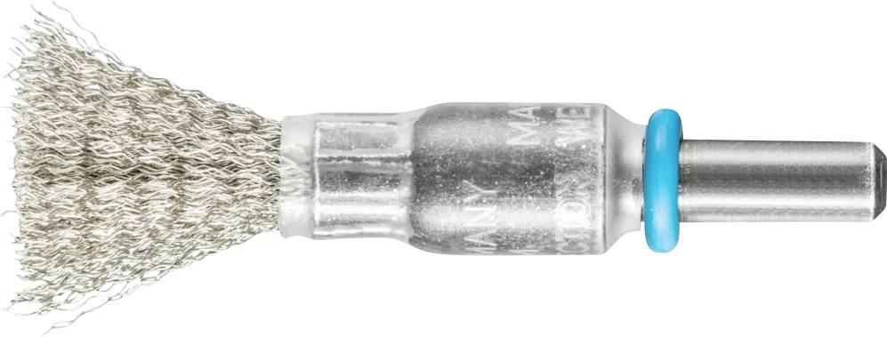 Metallbürstenaufsatz mit feinen, dichten Borsten und blauem Ring. Geeignet zur Reinigung oder Entrostung von Oberflächen.