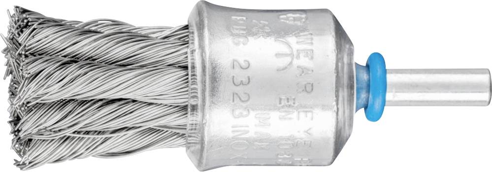 Drahtbürstenaufsatz mit verdrehten Drahtborsten und Metallhalterung, für Bohrmaschinen zum Reinigen und Entfernen von Rost oder Farbe.