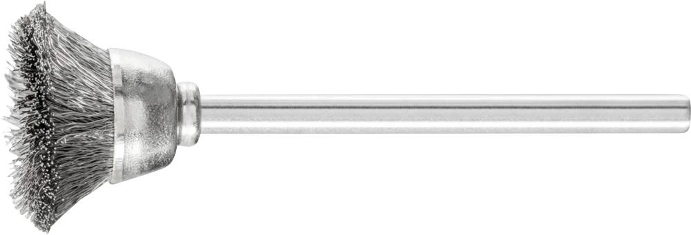 Drahtbürstenaufsatz für eine Bohrmaschine, Kegelform, Metallborsten, geeignet zur Reinigung von Metalloberflächen und Rostentfernung.