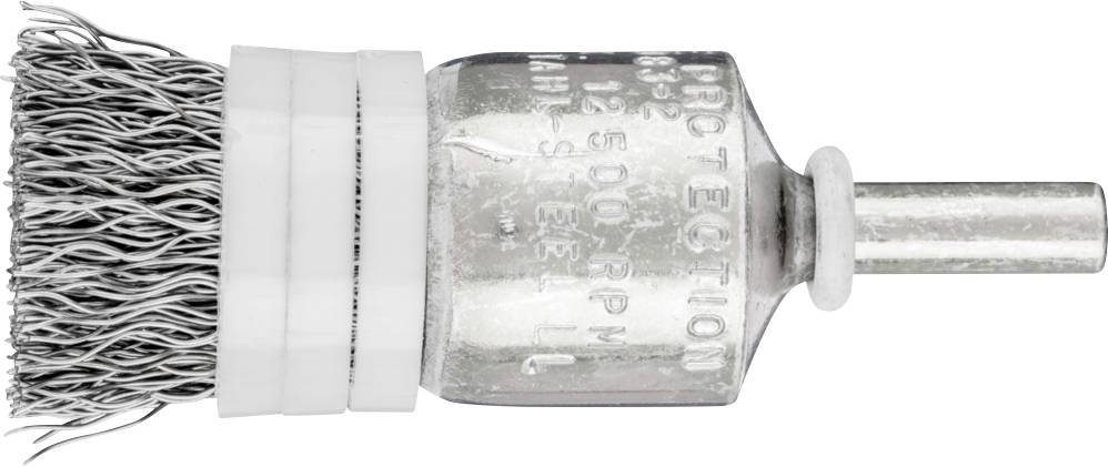 Drahtbürste mit Metallborsten und zylindrischem Schaft zur Verwendung mit Elektrowerkzeugen, hauptsächlich zur Oberflächenreinigung.